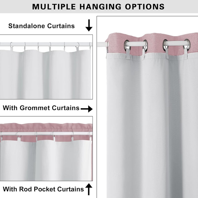 SimpleBrand 100% Blackout Greyish White Curtain Liner for Small Window, 100% Darkening Thermal Insulated Blackout Liners for 63 Inch Curtains, 2 Liners Per Set with 18 Pieces Rings, Each 50" W x 58" L - Image 3